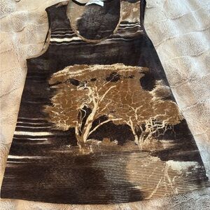 Brown Tree Print Tank Top